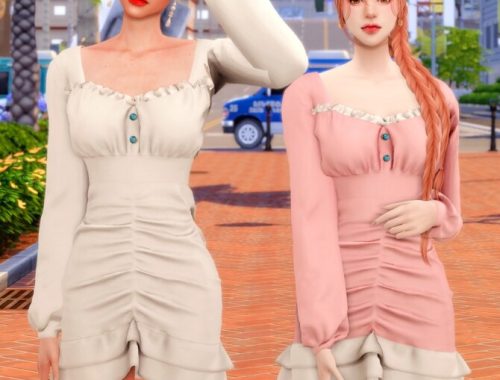 Shirring Puff Sleeve Mini Dress at RIMINGs