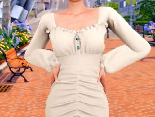 Shirring Puff Sleeve Mini Dress at RIMINGs