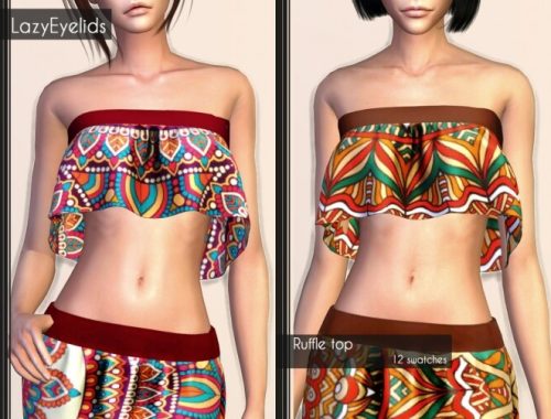 Short dress, Long skirt, 3 Tops (with straps, cross & ruffle) at LazyEyelids