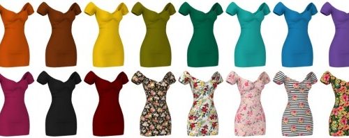 Short dress, Long skirt, 3 Tops (with straps, cross & ruffle) at LazyEyelids