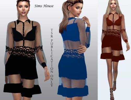 Short dress of transparent insertions