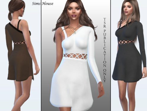 Short dress with asymmetric sleeve