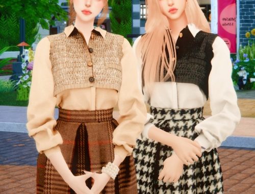 Short knit vest & pleated skirt at RIMINGs