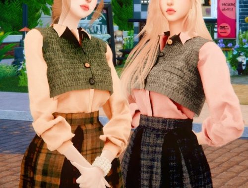 Short knit vest & pleated skirt at RIMINGs
