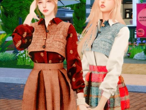 Short knit vest & pleated skirt at RIMINGs