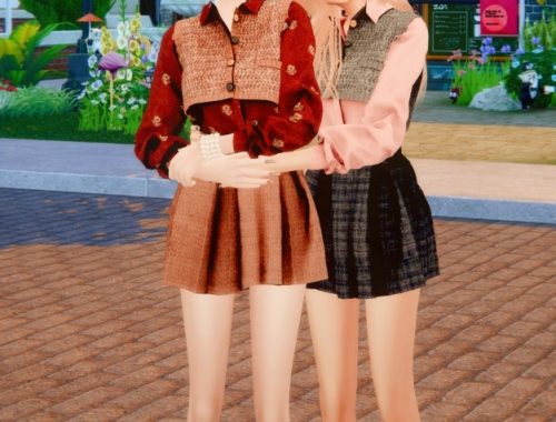 Short knit vest & pleated skirt at RIMINGs
