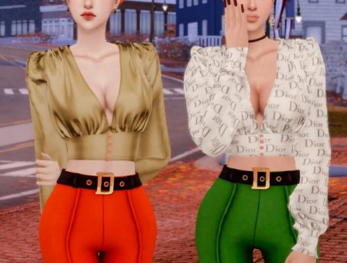 Silk Blouse & Skinny Pants & Knit Beret at RIMINGs