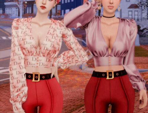 Silk Blouse & Skinny Pants & Knit Beret at RIMINGs