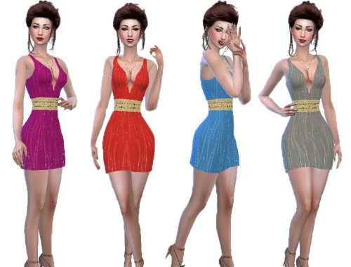 Silk mini dress with belt (Base game)