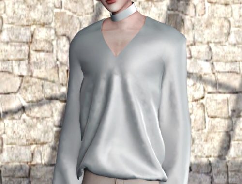 Silk & velvet v-neck top + choker at Lemon Sims 4