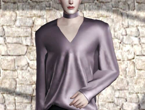 Silk & velvet v-neck top + choker at Lemon Sims 4