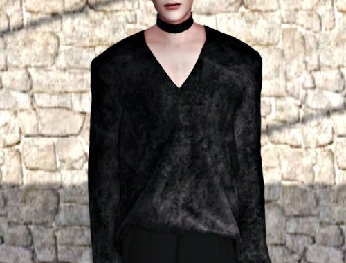 Silk & velvet v-neck top + choker at Lemon Sims 4