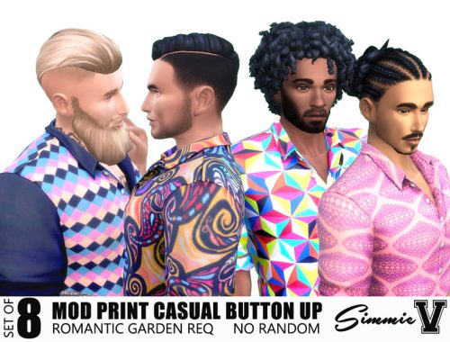 SimmieV_Modern Print Casual Button-Up - Romantic Garden