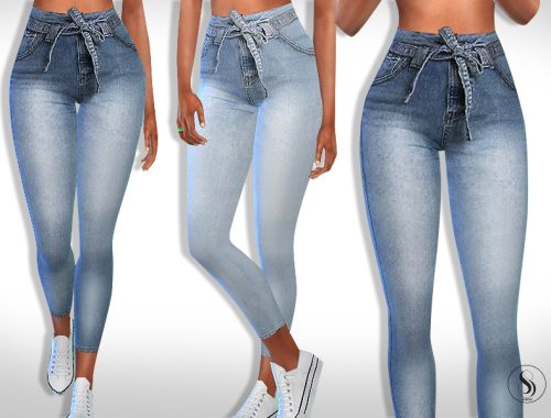 Skinny Fit Tied High Waist Jeans