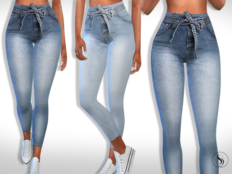 Skinny Fit Tied High Waist Jeans - The Sims 4 Catalog
