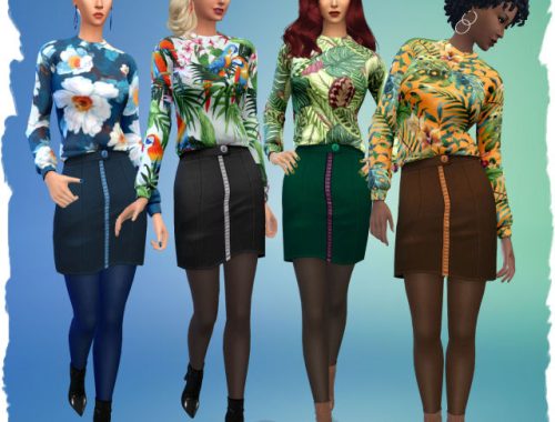 Skirt blouse combination by Chalipo at All 4 Sims
