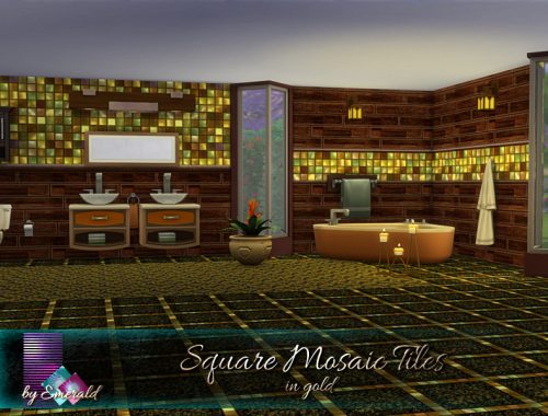 Square Mosaic Tiles in gold