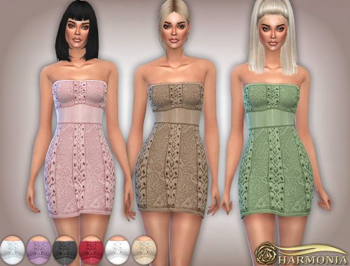 Strapless Lace-up lace-knit Dress