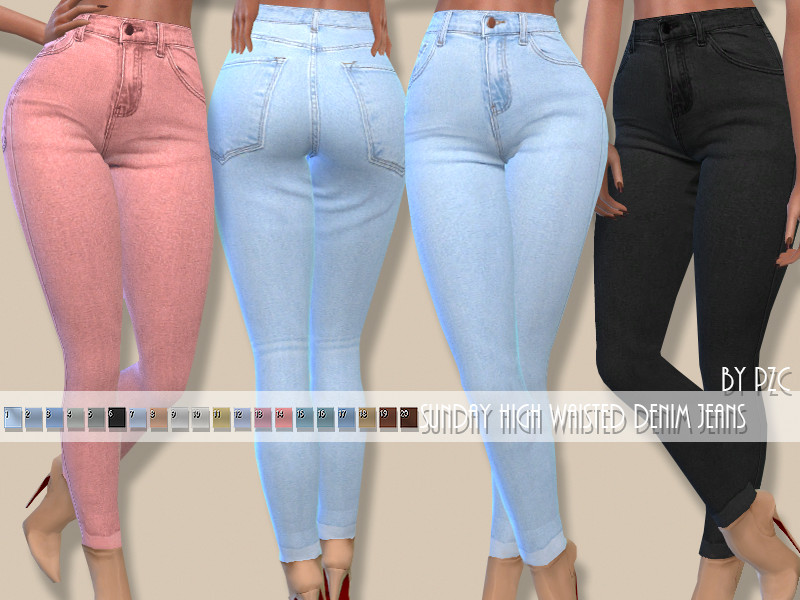 Sunday High Waisted Denim Jeans - The Sims 4 Catalog