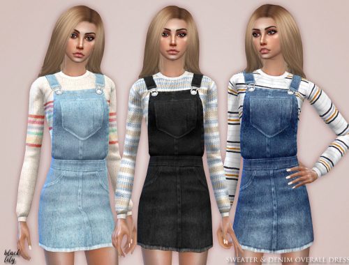 Sweater & Denim Overall Dress