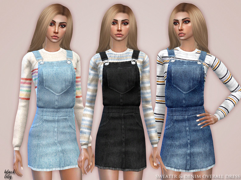 Sweater & Denim Overall Dress - The Sims 4 Catalog