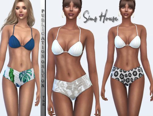 Swimsuit one-color top bottom with print (bottom)