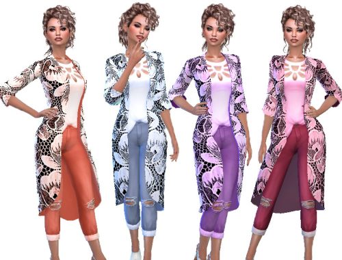 T55 Denim flower suit