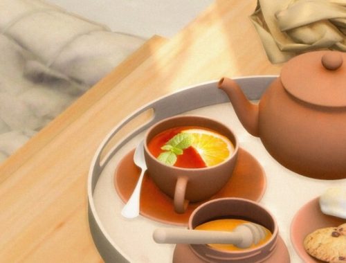Tray, Teapot, Honey, Coffee & Cookies at Sims4Nicole