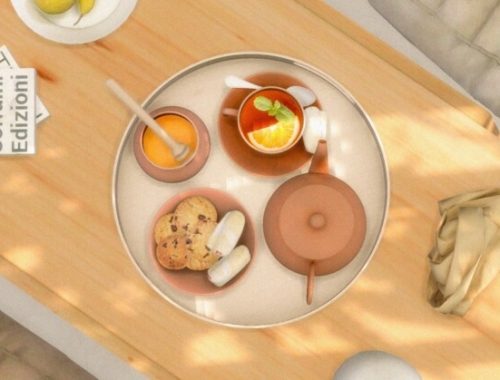 Tray, Teapot, Honey, Coffee & Cookies at Sims4Nicole
