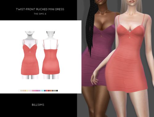 Twist-Front Ruched Mini Dress