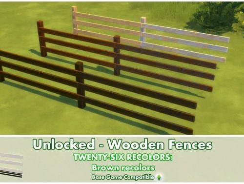 Unlocked Wooden Fences by Bakie at Mod The Sims