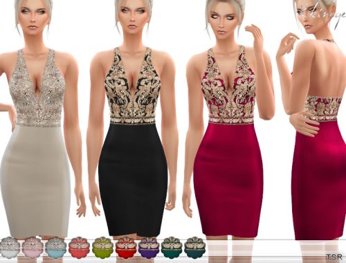 V-Neck Embellished Mini Dress