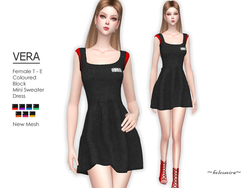 VERA - Coloured Block Dress - The Sims 4 Catalog
