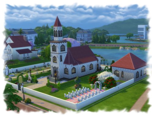 Village church with cemetery by Chalipo at All 4 Sims