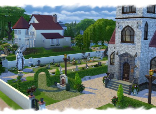 Village church with cemetery by Chalipo at All 4 Sims