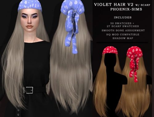 VIOLET HAIR V1 & V2 WITH SCARF at Phoenix-Sims