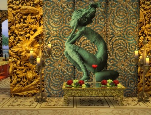 Wall Sculptures and Golden Leaf Plant at Anna Quinn Stories