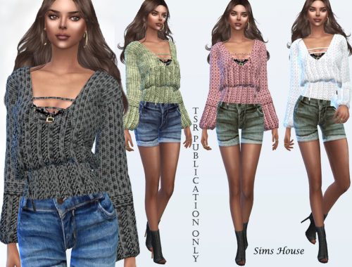 Women's blouse knitted with lacing