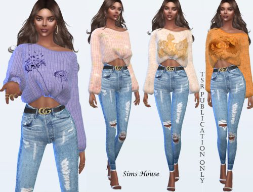 Women's Open Shoulder Print Sweater