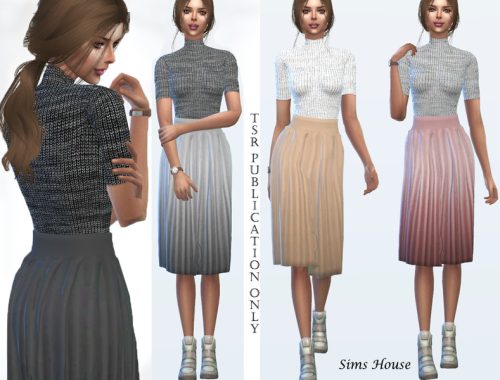 Women's outfit with pleated skirt