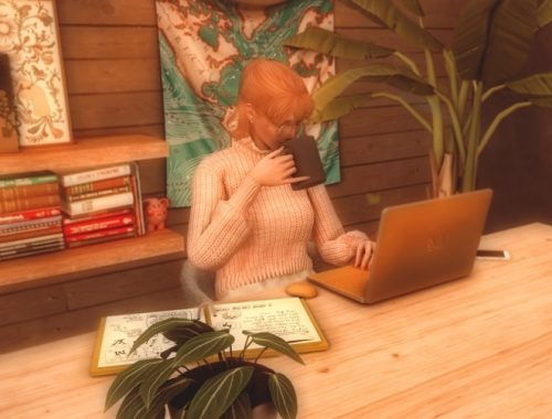 Working on the computer Poses at Katverse