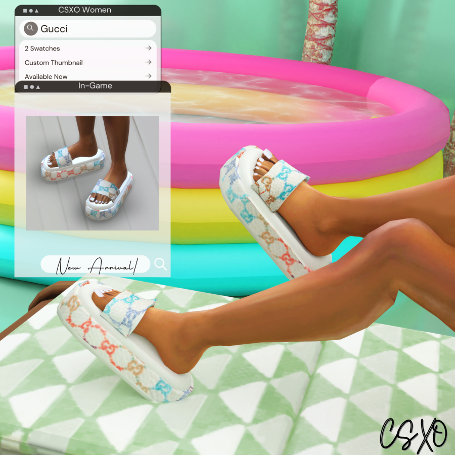 Multicolor GG Slide Sandals - The Sims 4 Catalog