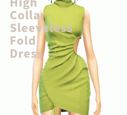 【CHARONLEE】High Collar Sleeveless Fold Dress