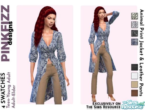 Animal Print Jacket & Leather Pants Set