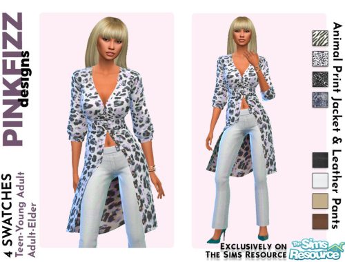 Animal Print Jacket & Leather Pants Set