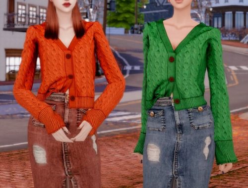 Autumn Sweater Cardigan & Midi Denim Skirt at RIMINGs