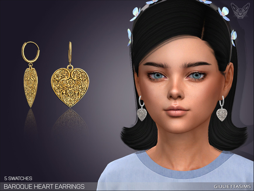 Baroque Heart Earrings For Kids - The Sims 4 Catalog