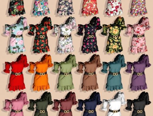 Belt & One off-shoulder Floral Dress at RIMINGs