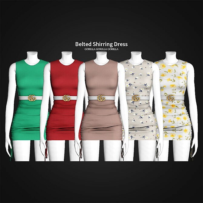 Belted Shirring Dress - The Sims 4 Catalog