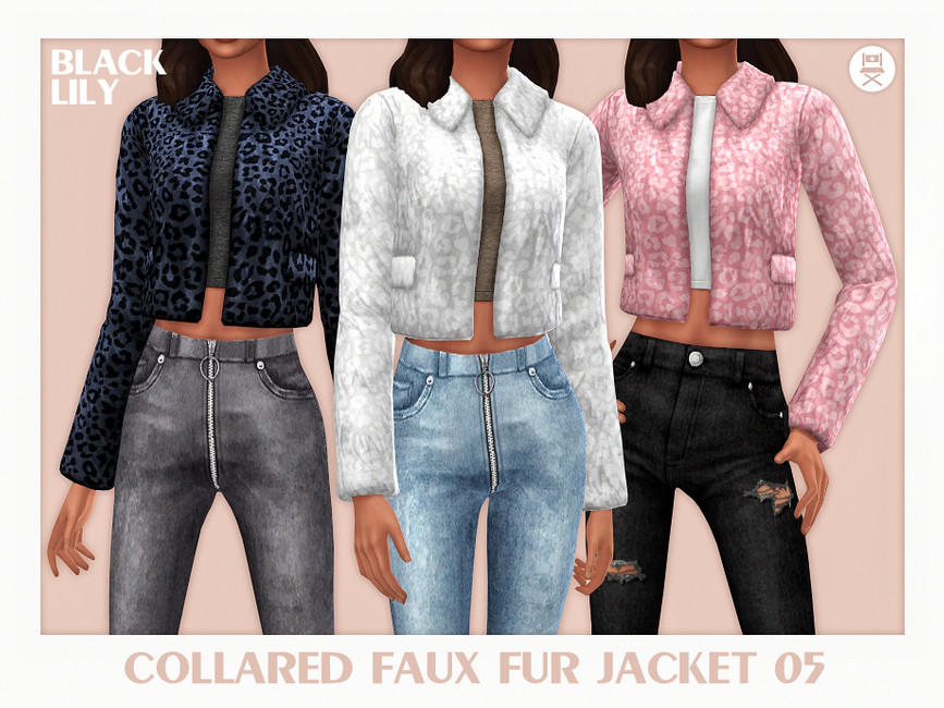 Collared Faux Fur Jacket 05 - The Sims 4 Catalog